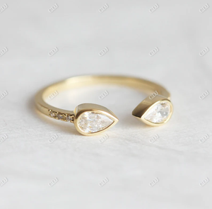 แหวนหมั้นทองคำ 14K แบบ Prong Setting ประดับเพชรโมอิสซาไนต์ทรงลูกแพร์ 0.60 กะรัต ดีไซน์ Toi et Moi แหวนแต่งงานแบบเปิด ปรับขนาดได้สำหรับผู้หญิง - Product Image 4
