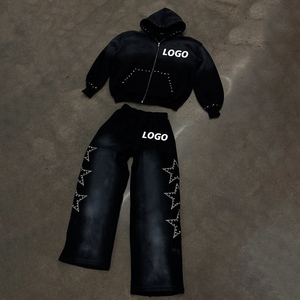 Survêtement 2 pièces baggy pour hommes | Survêtement veste à fermeture éclair Pantalon évasé Jogger Ensemble de pantalons de survêtement/Logo personnalisé Broderie dégradée - Product Image 3