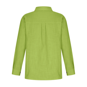 OEM conception de logo personnalisé femmes décontracté pleine manches solide vert clair chemise 100% Lilen coupe régulière avec col tournant tissé BD - Product Image 2