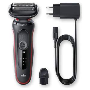 Afeitadora Eléctrica Negra y Roja para Cara y Barba, Mini Afeitadora Eléctrica de Doble Cuchilla Rotatoria, Resistente al Agua IPX7, Cuchillas de Repuesto - Product Image 1