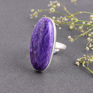 Bague en pierre précieuse de Cherolite naturelle en argent sterling 925 de grande taille - Product Image 1