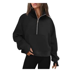 High Quality Custom <b>Women's</b> quarter Zip Casual Classic Fleece Sweatshirt Solid Pattern <b>Turtle</b> <b>Neck</b> plus size Knitted Winter wear - Product Image 4