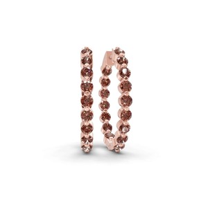 Boucles d'oreilles créoles en or massif 14 carats avec diamants de laboratoire ronds couleur chocolat, 1 carat total, pureté VS, 34 diamants, teinte Chocolat Chaud Confort - Product Image 1
