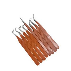 Pinzas para Pestañas de Acero Inoxidable con Punta de Diamante, Color Naranja Claro, Empaque Personalizado con Logotipo, Duraderas, Más Vendidas - Product Image 3