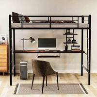 Lit mezzanine moderne en métal avec bureau intégré, solution gain de place pour appartements et écoles