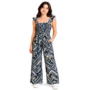 Combinaison décontractée d'été pour jeunes, respirante, style américain, à motifs géométriques, avec bretelles, pantalon large long – Polyester/Coton, coupe ample - Product Image 1