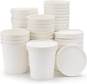 Wegwerp Kraft En Witte Soep Ijscontainer Afhaalpapier Cup Kartonnen Ronde Deli Tubs Met Deksels