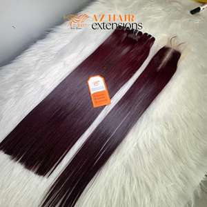 Paquetes de trama recta de hueso Borgoña de alta calidad Extensiones de cabello vietnamita crudo Cierre a juego para peluca - Product Image 3