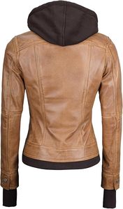 Trusted Manufacturer Supplier's Custom Women's Genuine Lambskin Hooded <b>Leather</b> <b>Jacket</b> Solid Pattern Outerwear Removable Hood - Product Image 5