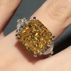 Anillo de Diamante Moissanita Amarillo de 10 Quilates en Oro Blanco de 14 Quilates, Joyería Fina Personalizada por el Fabricante, Anillo de Compromiso y Boda, Envío Directo, Regalo - Product Image 1