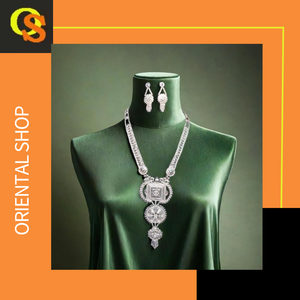 Hot นำเสนอชุดต่างหูสร้อยคอพร้อมชุดเครื่องประดับสร้อยคอชุบทองคำขาว22K ชุดเครื่องประดับแฟชั่นสำหรับผู้หญิง - Product Image 3