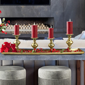 AK Latón Rectangular Metal 4 Portavelas En Oro Acabado Antiguo Tamaño Grande Para Decoración De Hotel/Decoración De Mesa Acentos - Product Image 1