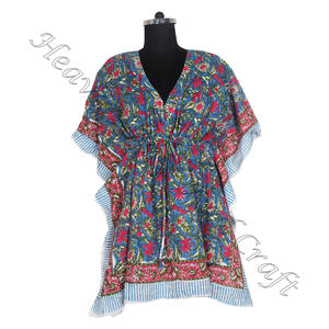 Hand Blo Printed Cotton Kaftan Hecho a mano Indian Abaya Kaftan KFCS054 Maxi Design Short Sves XL Tamaño Dubai Fashion Style - Product Image 1