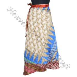 Jupes portefeuille sari en soie magique indienne 2 couches de saris en soie magique réversible jupe longue enveloppante sarong en soie sari magique jupe longue enveloppante - Product Image 3