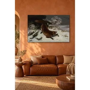 Fida Gustave Courbet - Impression sur toile : Renard attrape sa proie dans la neige - Product Image 1