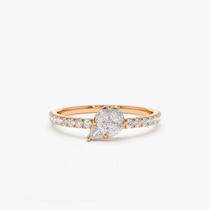Anillo de compromiso de oro blanco de 14K con forma de pera y ajuste de ilusión, MOQ bajo, diamante natural, oro champán, joyería de corte brillante - Product Image 2