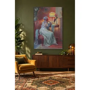 Fida Enjolras Femme regardant dans le miroir par la lumière des lampes, impression sur toile - Product Image 2