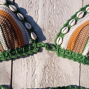 Hand CraftedGreen Brown Dust <b>Orange</b> with Natural Seashells - Product Image 1