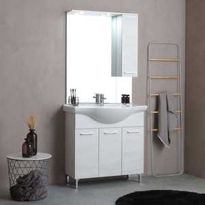 Meuble de salle de bain sur pied Ravenna 85 cm avec effet bois chêne blanc, ensembles de salle de bain - Product Image 1