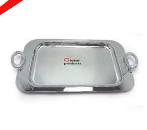 2025 plateau de service en métal fini argent de taille longue en relief pour restaurant et bar d'hôtel - Product Image 4