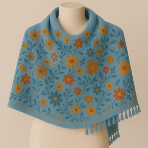 Estola Rectangular Larga de Lana y Rayón MyEthnix de Primera Calidad, 100% Lana, Color Beige, con Bordado de Lunares, Reversible, Duradera, para Mujer, Invierno - Product Image 1