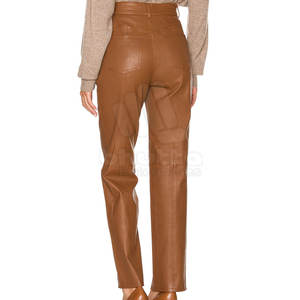 Último diseño transpirable media cintura plana frontal invierno Casual mujeres pantalones de cuero de alta calidad - Product Image 3
