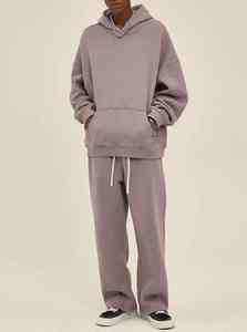 Conjunto de 2 piezas de moda Heavyweight 100% Cotton Oversize Hoodie y Joggers Pantalones de chándal Patrón sólido Chándal de invierno - Product Image 5
