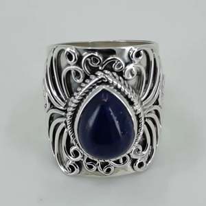 Handmade 925 Sterling <b>Silver</b> <b>Statement</b> <b>Ring</b> Lapis Lazuli Natural Blue Pear Shape Gemstone Boho September Birthstone Jewelry Cut - Product Image 6