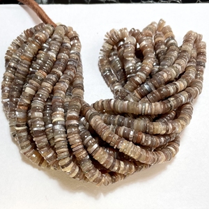 Cuentas redondas de piedra lunar de chocolate Heishi, forma de nivel suave de piedras preciosas naturales, Centro perforado - Product Image 2