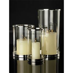 Glass Votive <b>Holder</b> Set of 3 With <b>Silver</b> Color Metal Base Mirror Polished Luxurious Design Metal Decorative <b>Candle</b> <b>Holder</b> - Product Image 1