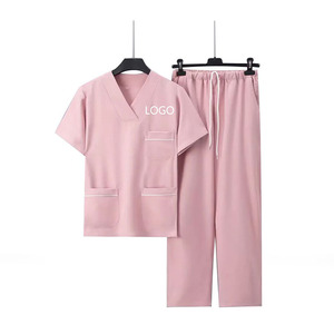 Custom Unisex V Neck Medical Scrub Set Short Sleeve Hospital <b>Nursing</b> Uniform Cotton Polyester Workwear with Logo - Product Image 4
