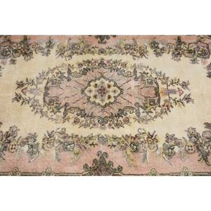 พรมขนสัตว์สีชมพูงานแฮนด์เมดสีเบจคลาสสิกขนาด3.7x6.7ฟุตตุรกีรูปแบบนามธรรมพร้อมยางรองสำหรับตกแต่งห้องโถงห้อง - Product Image 5