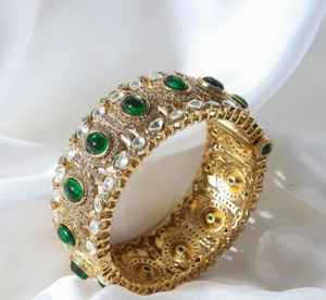 Polki <b>Bracelet</b> Matt Gold Polish Brass Jewellery <b>Set</b> for Weddings Parties Size Options 2.4 2.6 Gold Plated Fashion Jewelry Gifts - Product Image 1