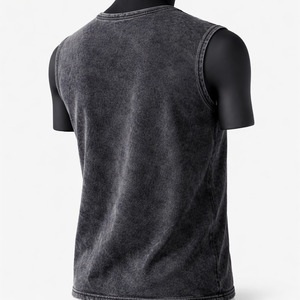 Camiseta sin mangas para hombre con lavado ácido, gráfico de llamas metálicas, estilo streetwear, vintage, lavada, oversize, tipo muscle, chaleco de algodón personalizado - Product Image 6