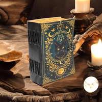 Carnet Grimoire Classique Fait Main en Cuir Véritable avec Motif Chat et Lune, Cahier Wiccan, Carnet de Croquis, Sorcellerie Animale, Fête des Mères