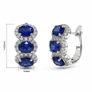 Boucles d'oreilles classiques King O King en or blanc 18 carats, saphir bleu en forme de boule, diamant véritable, cadeau de fiançailles, de mariage ou d'anniversaire - Product Image 3