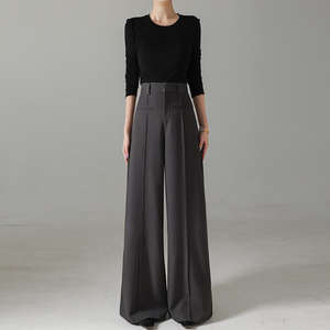 Pantalon de costume décontracté pour femme, taille haute, coupe ample, nouvelle mode printemps, uni, grande taille, anti-boulochage, longueur totale, braguette boutonnée - Product Image 3