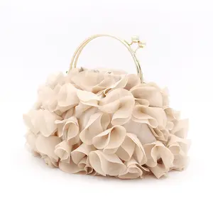 Champagne evening clutch women bags wedding party pleats Satin handbags bridal clutches chain shoulder bag 2022 luxury