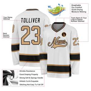 <b>White</b> <b>Black</b> <b>Striped</b> Sports Team Custom Made Logo Sublimation Printed / Embroidered American Ice Hockey Jersey 100% Polyester - Product Image 2