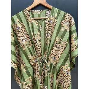 Kaftan estampado bohemio de algodón para mujer 2023 venta al por mayor de longitud hasta el suelo Abaya Kimono Top tejido Método de tejido - Product Image 5
