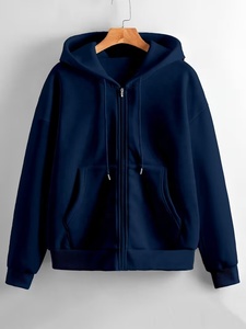 Sweat-shirt à capuche zippé bleu marine uni pour homme, coupe classique, en coton French Terry, décontracté, pour l'automne, personnalisable ODM - Product Image 1