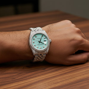 Montre de luxe VVS Moissanite avec diamants Glacé Cadran bleu Classique en acier inoxydable Automatique Hommes Femmes Vente en gros Logo personnalisé - Product Image 6