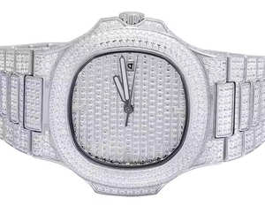 Reloj de Edición Limitada para Hombre y Mujer, con Movimiento de Cuarzo, Incrustaciones de Moissanita, Cristal Analógico, Acero Inoxidable Plateado Helado - Product Image 2