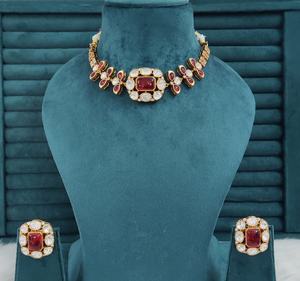 ชุดสร้อยคอโมนาลิซ่า สโตน คาราท โพลิช บรัส แอนด์ โมอิสซาไนต์ โพลกี้ เหมาะสำหรับงานแต่งงาน งานเฉลิมฉลอง และงานปาร์ตี้ ดีไซน์เรียบง่าย - Product Image 1