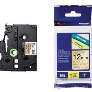 Cinta Adhesiva para Etiquetas Brother P-Touch TZe-PR831, 12 mm x 8 m, Dorado sobre Negro, para Oficina - Product Image 1