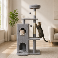 Tour d'escalade pour chat multi-niveaux moderne, écologique et durable, avec griffoir, repose-perchoir en peluche et structure en carton