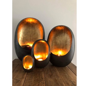 Egg-shaped <b>Black</b> and Gold Metal Iron Handmade Modern <b>Candle</b> Holder for Christmas Home Decoration and Dining Table - Product Image 1