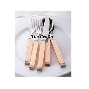 Juego de cubiertos para comer y servir de diseño clásico en cuchara de acero inoxidable, juego de tenedor y cuchillo con mango de madera - Product Image 5