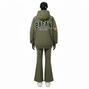 Conjunto de Chaqueta Cortavientos para Mujer, Tejido Cortavientos de Poliéster y Algodón, Sudadera con Capucha Verde Oliva, Logotipo Personalizado, Chaqueta Cortavientos de Talla Grande - Product Image 2