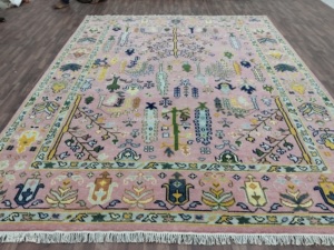 Haute qualité 8x10 rose brodé traditionnel tricoté à la main Oushak tapis Unique moderne turc tapis 10x14 tailles disponibles 1 pièce - Product Image 3